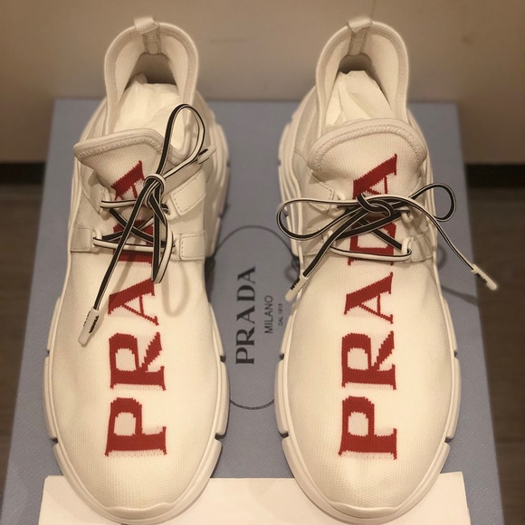 Prada Knit Sock Sneaker with Red Logo sz 38 - Picture 1 of 8
